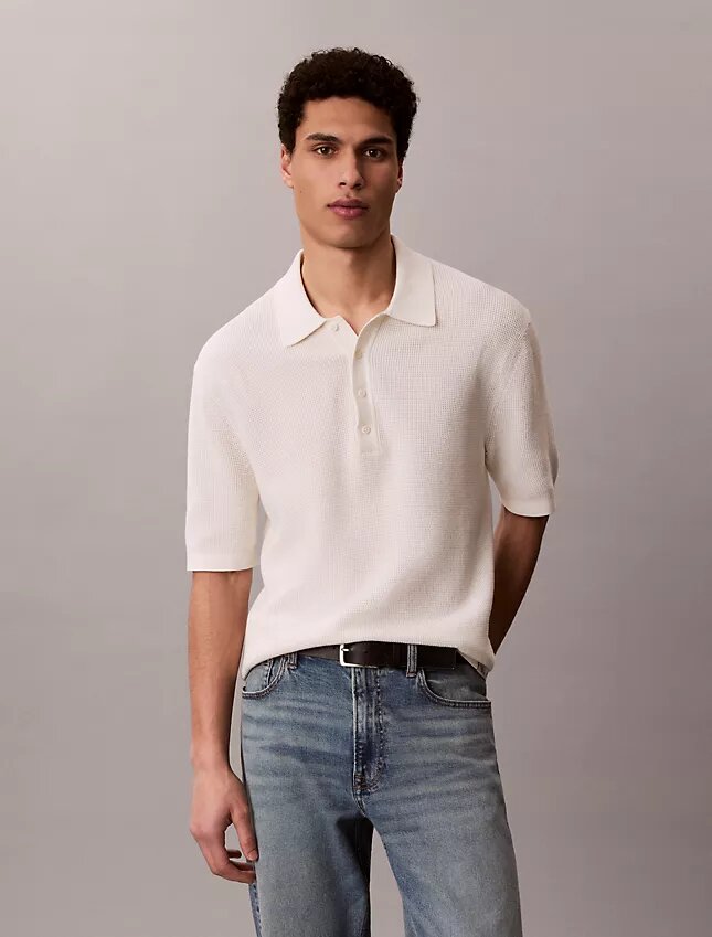 Waffle Cotton Polo Sweater Waffle Cotton Polo Sweater