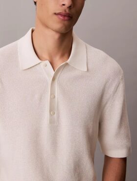 Waffle Cotton Polo Sweater