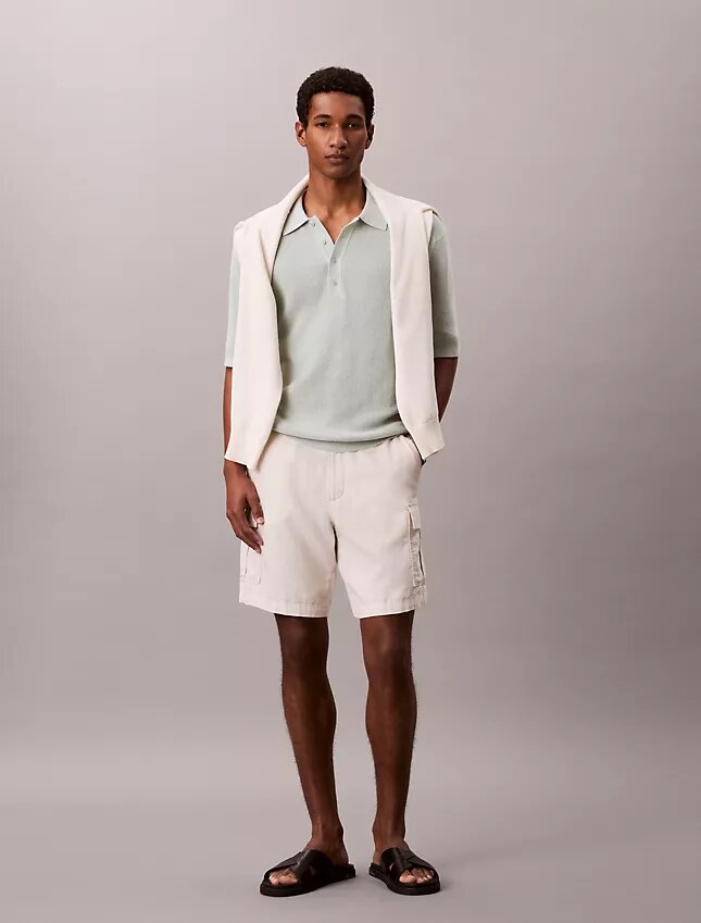 Waffle Cotton Polo Sweater Waffle Cotton Polo Sweater