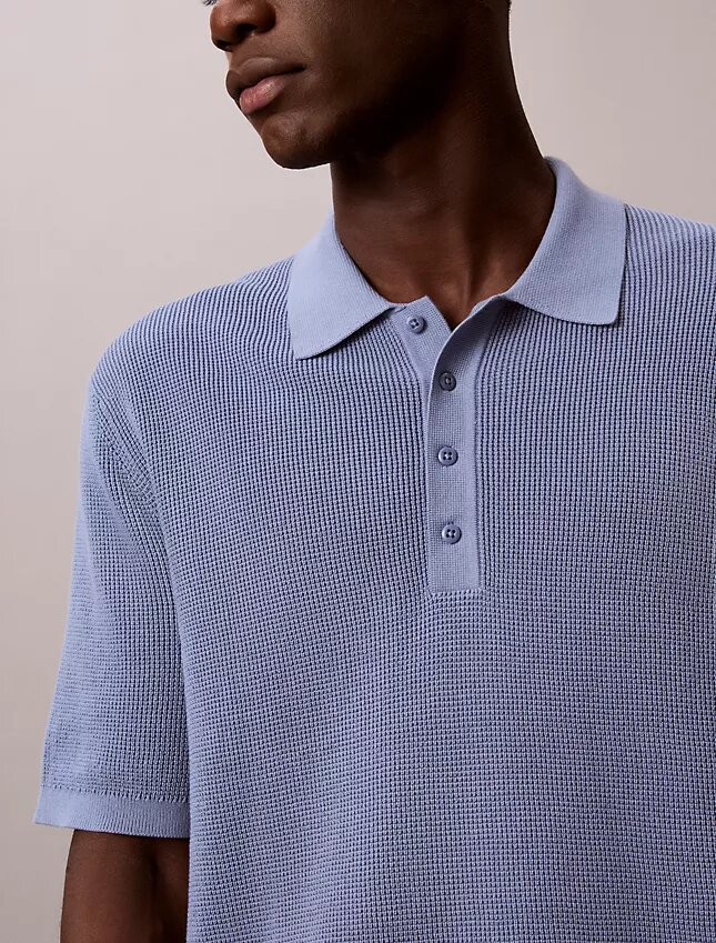 Waffle Cotton Polo Sweater Waffle Cotton Polo Sweater