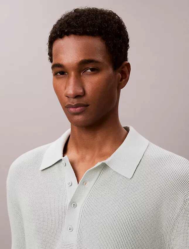 Waffle Cotton Polo Sweater Waffle Cotton Polo Sweater