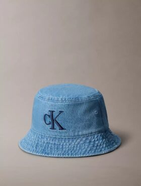 Washed Denim Embroidered Logo Bucket Hat
