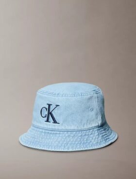 Washed Denim Embroidered Logo Bucket Hat