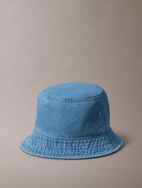 Washed Denim Embroidered Logo Bucket Hat