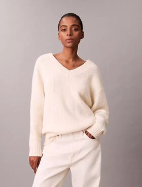 Wool Blend Boucle V-Neck Sweater