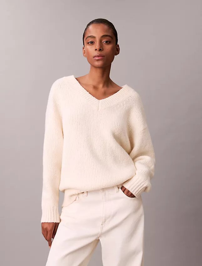 Wool Blend Boucle V-Neck Sweater Wool Blend Boucle V-Neck Sweater