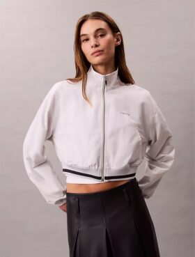 Woven Cropped Relaxed Track Jacket