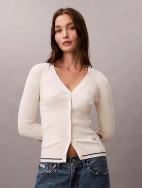 Woven Monologo Cable Cardigan