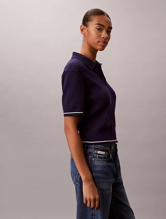 Woven Monologo Cable Sweater Polo Shirt Woven Monologo Cable Sweater Polo Shirt
