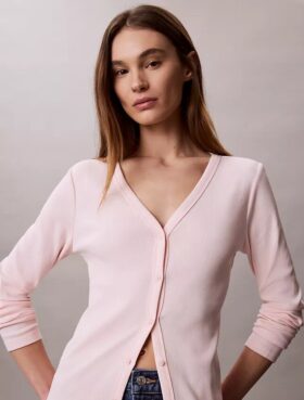 Woven Monologo Fine Rib Slim Cardigan