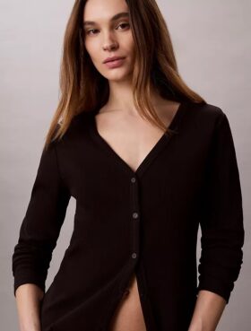 Woven Monologo Fine Rib Slim Cardigan