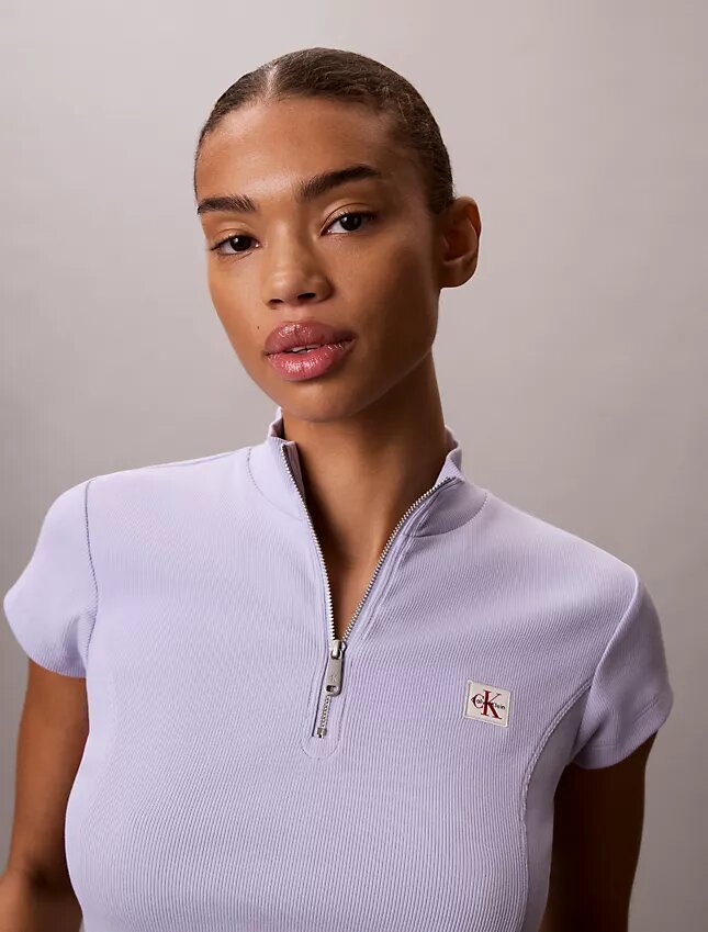 Woven Monologo Rib Quarter Zip Top Woven Monologo Rib Quarter Zip Top