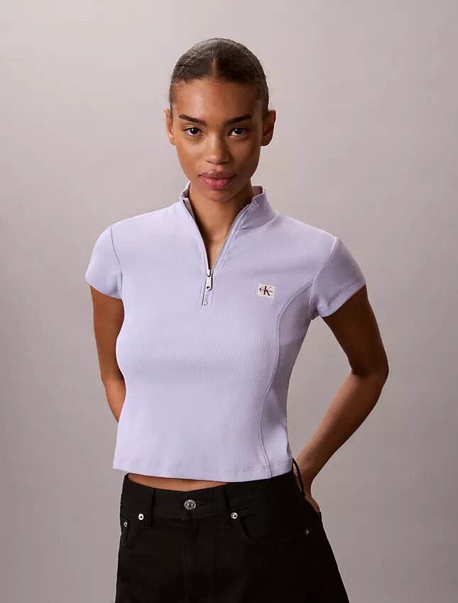 Woven Monologo Rib Quarter Zip Top Woven Monologo Rib Quarter Zip Top