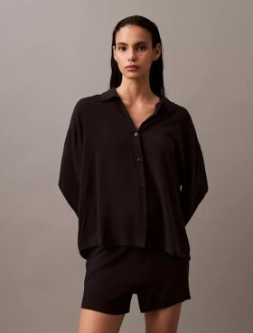Woven Viscose Button-Down Sleep Shirt
