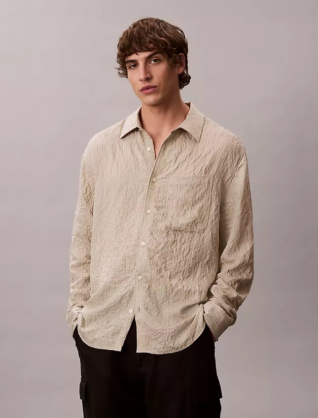 Yarn-Dyed Stripe Crinkle Relaxed Button-Down Shirt Yarn-Dyed Stripe Crinkle Relaxed Button-Down Shirt