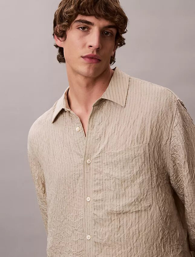 Yarn-Dyed Stripe Crinkle Relaxed Button-Down Shirt Yarn-Dyed Stripe Crinkle Relaxed Button-Down Shirt